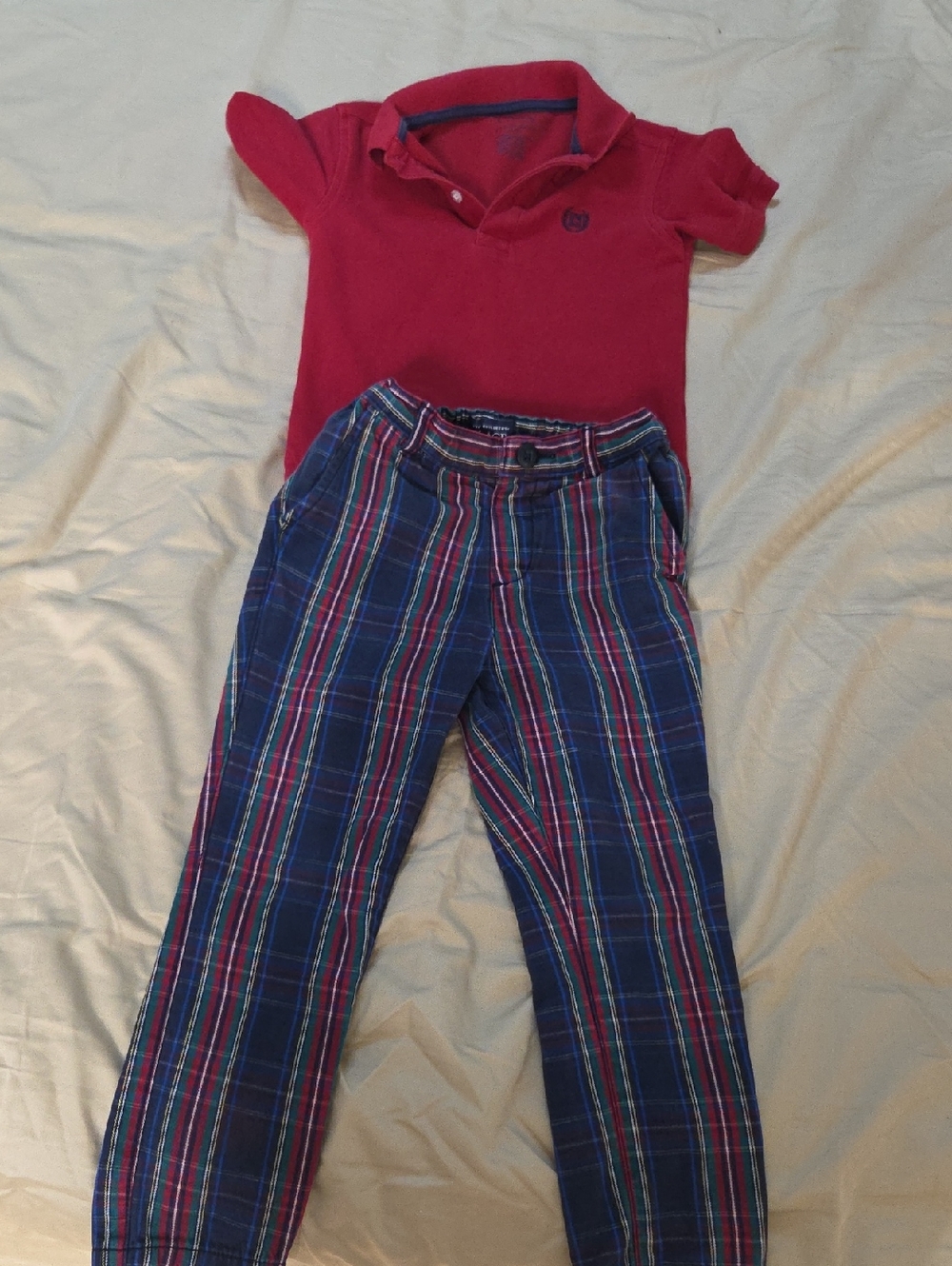 Chaps Red Polo Shirt with Blue Plaid Pants - Kids